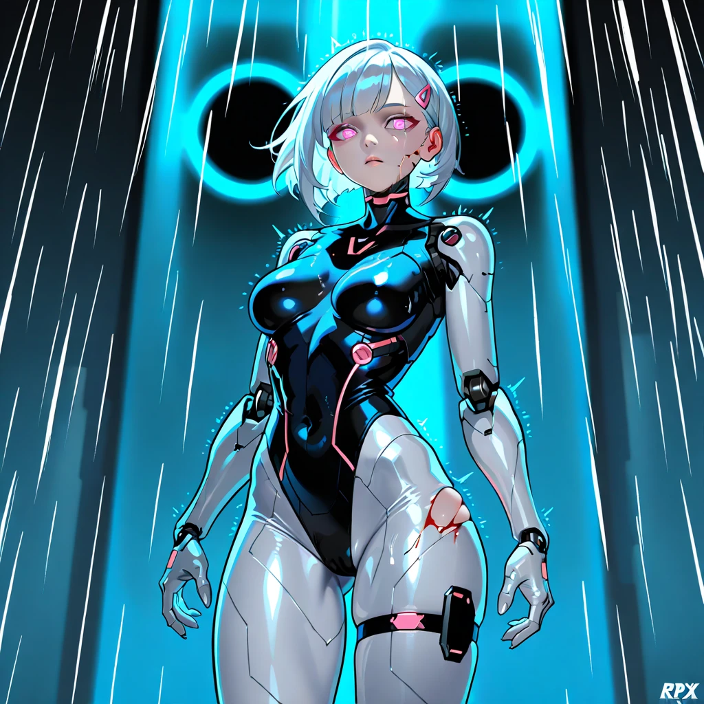(masterpiece:1.2), (best quality:1.2), (ghost in the shell), detailed, a girl, transparent clothes, mature, blue eyes, cleavage, dark alley, (no panties), (fire and rain:1.3), clown, scary, (red neon:1.3)