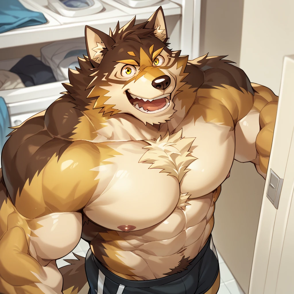 Scribble 德国牧羊dog face,Humanity(dog),(black fun underwear:1.3),Muscular,(Brown eyebrows:1.1),(Perfect purple eyes),Black fur,(artist:Takemoto Arashi),basement,crystal necklace,Hands tied behind the back,Wolf Tail,light pink nipples。