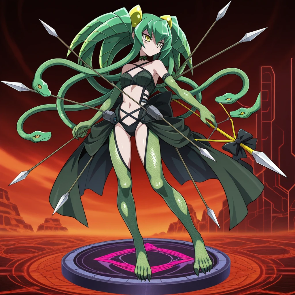((masterpiece, best quality)), ((1girl, solo)), feliss, parted bangs, red forehead jewel, demon wings, demon tail, tattoo, leotard, boots, <lora:CHARA-RANCE-Feliss:0.9> , frown, fantasy background, ruins, holding scythe