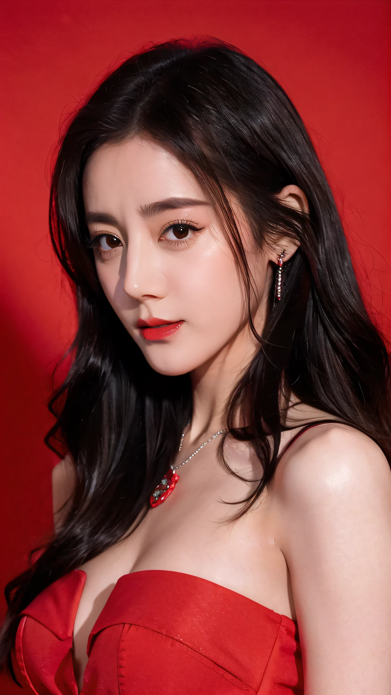 (((best quality))),(((ultra detailed))),(((masterpiece))),illustration,(a stunning girl,solo),(shoulder length straight hair:1.2),((earrings,necklace)),((slim,thin)),((small breasts,flat chest)),(standing:1.3), ((awkwardly,painful,embarrassed)),(In modern high-speed railway carriages:1.3),(strapless white bra splattered with red paint stains:1.5),(surrounded by crowded crowds:1.3),((from front,close-up of face))