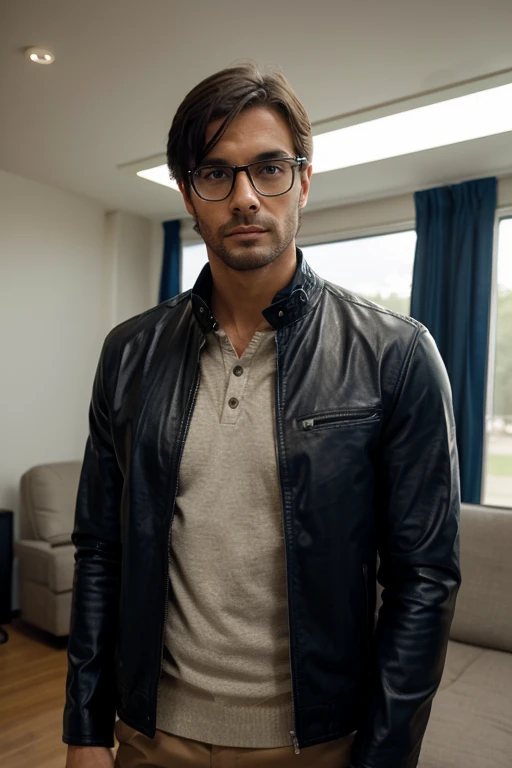 He is a young man of 18 years old with a lean physique. He has fair skin, light brown eyes and short, wavy hair of the same color as his eyes. Something that sets him apart from MC's other love interests is that he wears glasses with round lenses.

He wears a black turtleneck sweater under a white button-up shirt and a small blue ID holder neck accessory containing some papers inside. He wears an orange hooded winter jacket whose upper shoulder area is brown as well as having faux fur on the edges of the hood. He also wears black pants