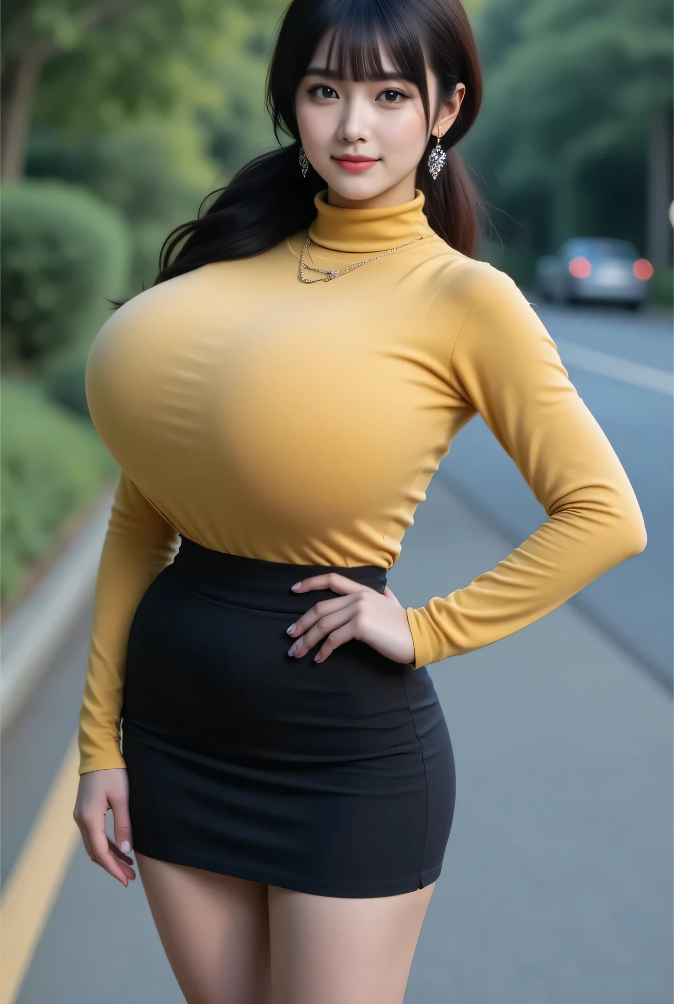 There is a woman taking a picture wearing a black shirt and gold shorts., beautiful Thick female, Tsk tsk tsk, wide hips, Thick thighs, attractive plus size model, Rubenesque, Thick legs, big thighs, plus size women, 가장 wide hips, Thick body, Thick, Attractive hourglass shape, Attractive models, Arabian-Japanese Goddess , Beautiful attractive woman, slightly fat arms , Equip 5 bracelets, Wear 3 diamond necklaces, huge breasts, Fat sagging breasts