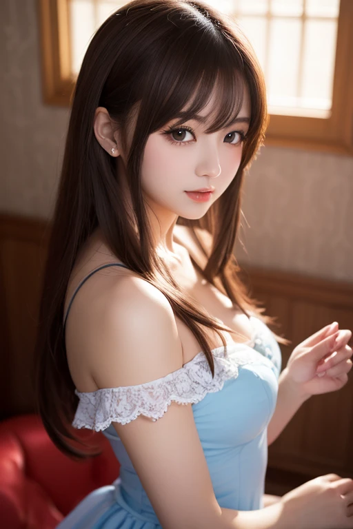 Asuna, Asuna_(star),勝利of女神, 1人of女of子, Fantasy, High resolution,  Looking_Away, Looking_To_of_~ side,  original, Realistic,   scenery,  close, upper_body, smile, actiof上 pose,of上_bed,