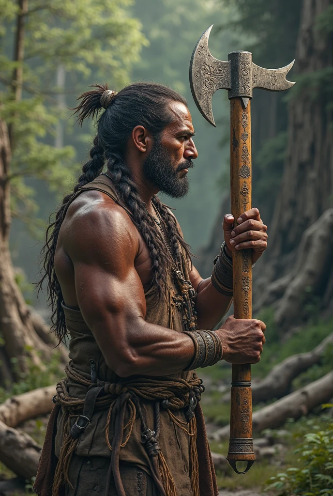 (photorealism:1.2), hunter gatherer man from the stone age
