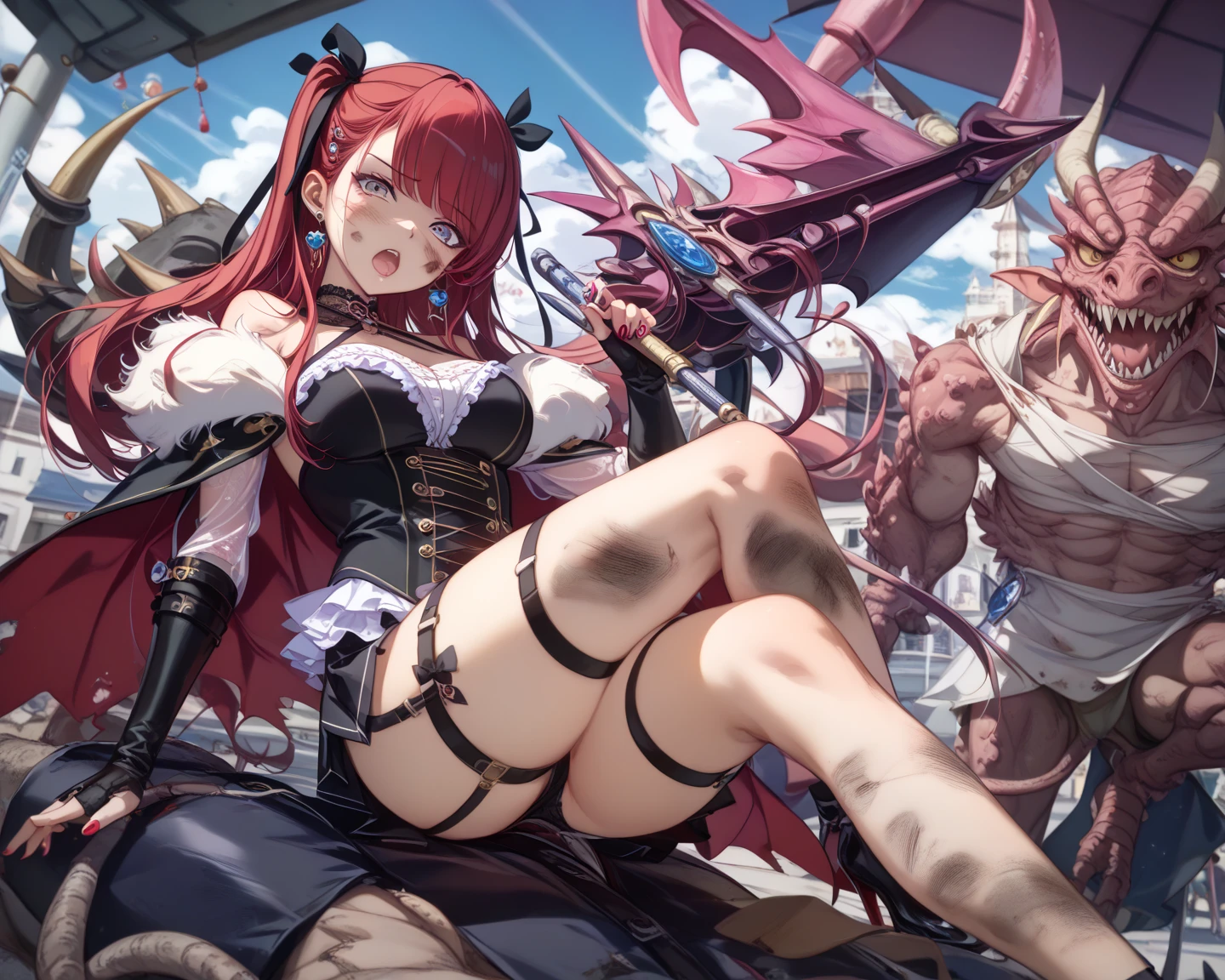 (best quality, masterpiece, uncensored, high quality, ultra detailed, extremely detailed CG, beautiful face, beautiful eyes, beautiful hair), solo, (1girl, (((dark red hair, white inner, Hair Flaps, longtail bob)))), (((((bartender, collar))))), (((((extremely awesome detailed deep-silky-healthy-lackwarm-foundational-baby face))))), nsfw, pussy, skindantation, hiqcgbody,(gleaming skin), (outdoors, alley:1.2), masterpiece,best quality,(size difference:1.4),(huge male necromancer,(monster:1.3),vampire standing:1.3), meatshield style and (1girl) and (monster sex), motion lines,(suspension,reverse suspended congress),(absurd stomach bulge), collar, chain,cum, penis, tears, pointy breasts, nipples,large insertion,teeth, bound, bdsm,rolling eyes, vaginal,bondage,navel, tongue, open mouth, crying with eyes open, pussy, ahegao, tongue out, spread legs, (legs up),restrained, testicles,fucked silly, cuffs, nude, black collar,veins,arms up, (eerie atmosphere, horror theme), suspenders, (extremely awesom e detailed and ribbon:1.3),(extremely awesome detailed deep-silky-healthy-lackwarm-foundational-soft-skin:1.1), (extremely awesome detailed gleaming skin), (extremely awesome detailed pretty face, extremely awesome detailed eyes, extremely awesome detailed shiny hair:1.2), (embarrassed, closed mouth:1.4), extremely awesome detailed dynamic lighting, extremely awesome detailed caustic, extremely awesome detailed deep shadows,(best quality, highres, absurdres, extremely awesome detailed CG unity 8K HDR wallpaper, perfect anatomy:1.1),(extremely awesome detailed realistic, extremely awesome detailed 3d:1.0)