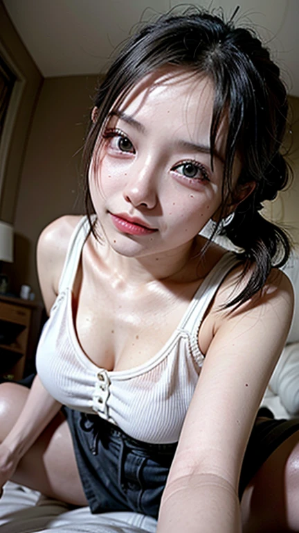 photograph, masterpiece, highest quality, (Long Hair:1.2),Butt out、Shooting from below、Accentuate the groin area、Healthy thighs、、Cleavage、 Bright eyes with attention to detail, Heavy eye makeup, Detailed Hair, , Cleavage, (detailed skin and pores:1.2),Slim waist, Bokeh, , Super detailed, Sexy yellow underwear,Full body hip-raising pose , Pose 1.4. To the camera , Various shot angles