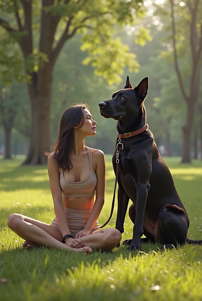 Huge dog、Naked girl riding on a big dog、The girl has short, black hair