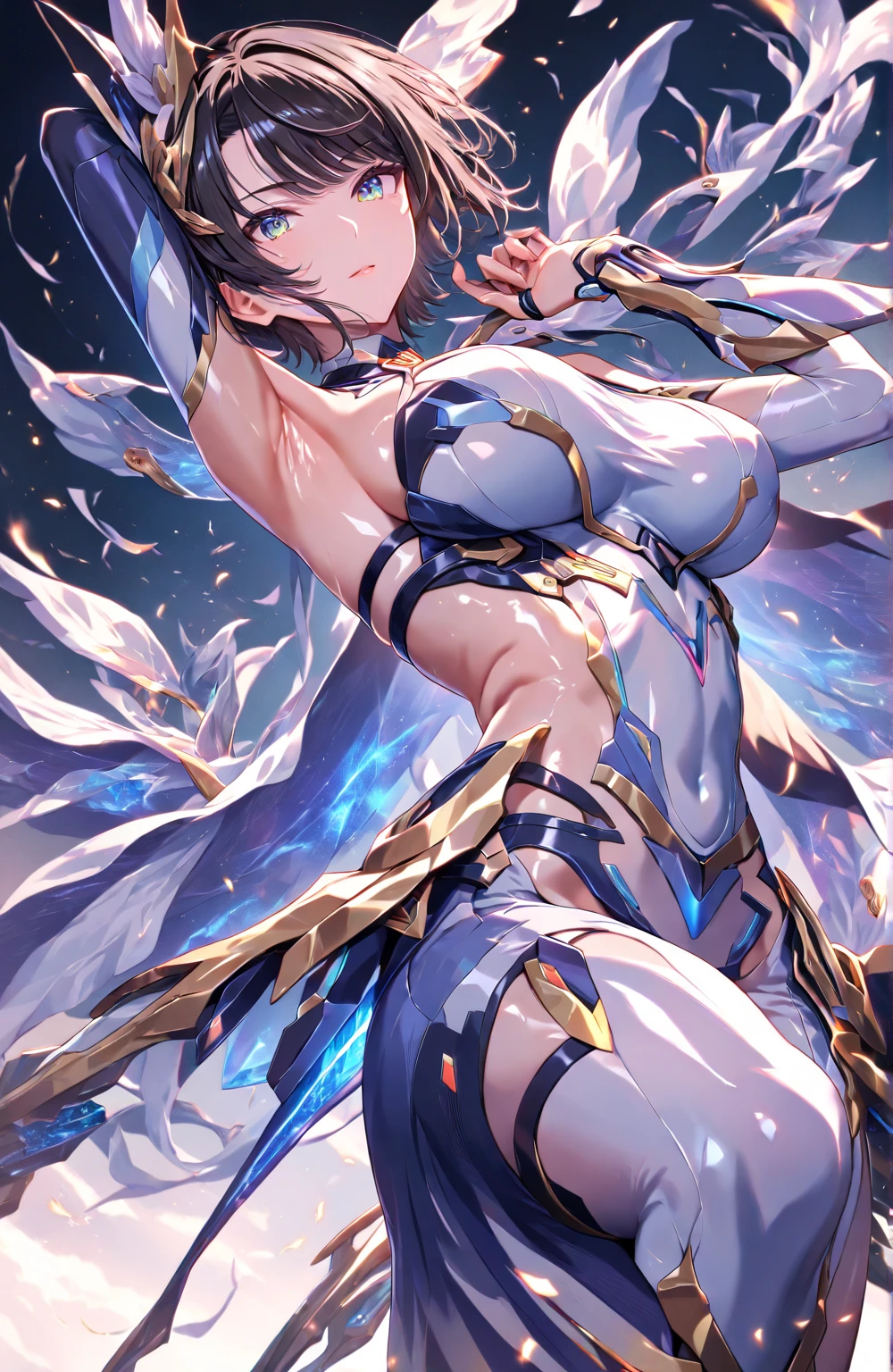 (masterpiece:1.3), (best movie quality:1.2), (extremely fine), (beautiful), (very detailed settings:1), (soft+artistic lighting), (Princess with short black hair), short blue haired, (eye+yellow+red:1.4), (multicolored eye+heterochromia), wearing cyberpunk clothes, futuristic, Technical, city scenery (robots around)0.4], give a dramatic view. (God is filled with mud that is overflowing from the female genitals.々new liquid), (Instead of becoming stronger by overlapping the female genital clitoris and remote control vibrator、A princess who always climaxes and squirts), (lewd), (The muddy god that comes out of the female genitals々new liquidは、It smells very good and is sweet like honey.、It also has the power to heal wounds), 