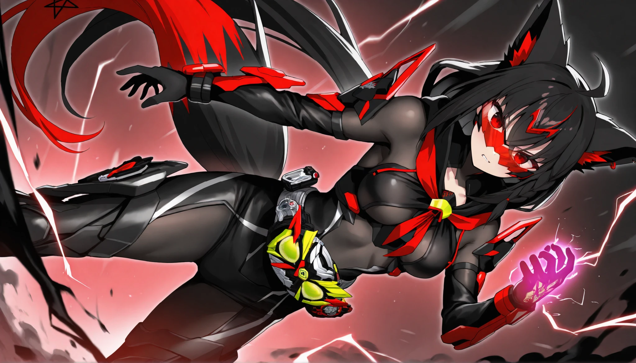 prompt woman with black hair and tied with scorpion suit and scorpion tail full body