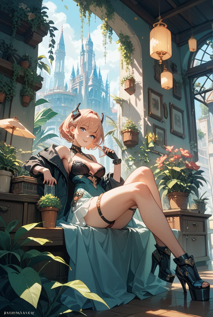 (((1girl))), ((high definition)), (from the waist up), tiny pixie, short hair, dim pink hair color, big eyes, grey irises, ((very pointy ears)), (butterfly wings), (insect antennae), black turtleneck with shoulder cut-outs, grey shorts, knee-high brown boots, (neutral expression)