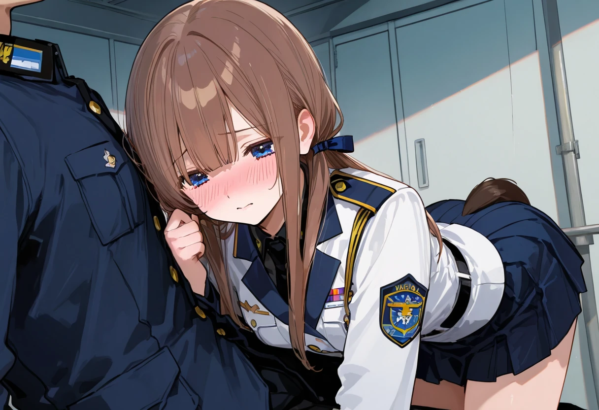 ((Highest quality)), ((masterpiece)), (detailed), (Perfect Face)、The woman is Princess Leona, with medium-long light brown hair. She is wearing a black military uniform and a military cap, and is in a luxurious bed with a dignified middle-aged general who holds her close and kisses her while inserting his penis into her pussy and ejaculates a large amount of semen into her pussy.、Women are brainwashed, expressionless, and have no highlights in their eyes.