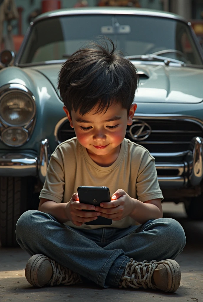 Image of a hallucinated 14-year-old Mexican boy with iPhone in his hand on top of a realistic big RZR 