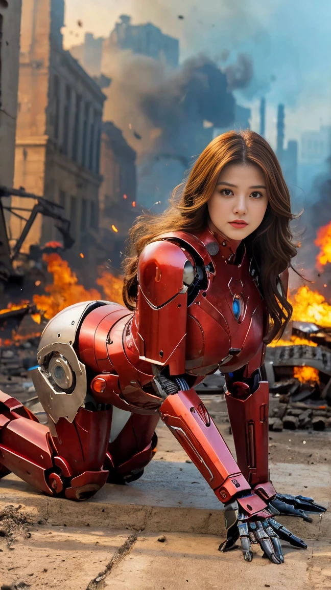 (1 girl:1.3), alone,__body parts__, official art, unified 8k wallpaper, super detailed, Beautiful and beautiful, beautiful big breasts, masterpiece, best quality, raw,masterpiece,Ultra-fine photo quality,超high resolution,photo reality,Sunlight,whole body肖像,Astonishingly beautiful,Strike dynamic poses for the audience),delicate face,vibrant eyes,,a woman ,(Detailed abandoned warehouse background wearing futuristic red and gold iron man mecha,Detailed face,Rich,Milky white W,lock focus,digital SLR camera,high quality,film grain,fair skin,photorealism,photography,A metropolis in a future dystopia , (whole body),long legs, ((cyberpunk)), (battlefield background),(Fire background),(whole body照),high resolution, movie lighting, official art,