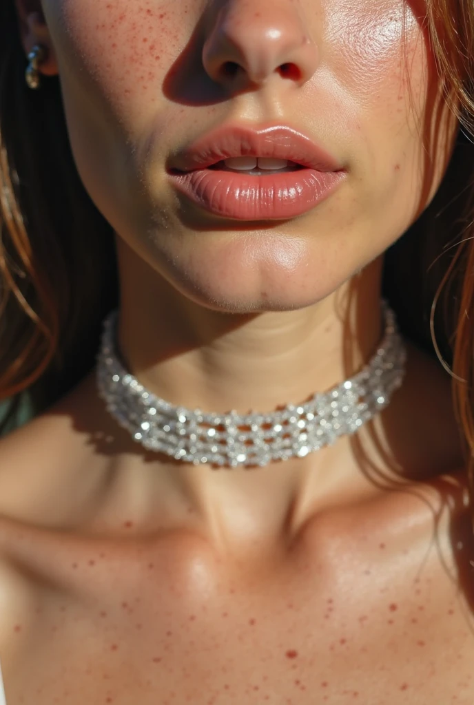 closeup portrait of a Glossy hijabi female upper body wearing a slick-lacquered blouse and a liquid-lacquered vest, also wearing earrings and a pearl necklace, enormous bokeh