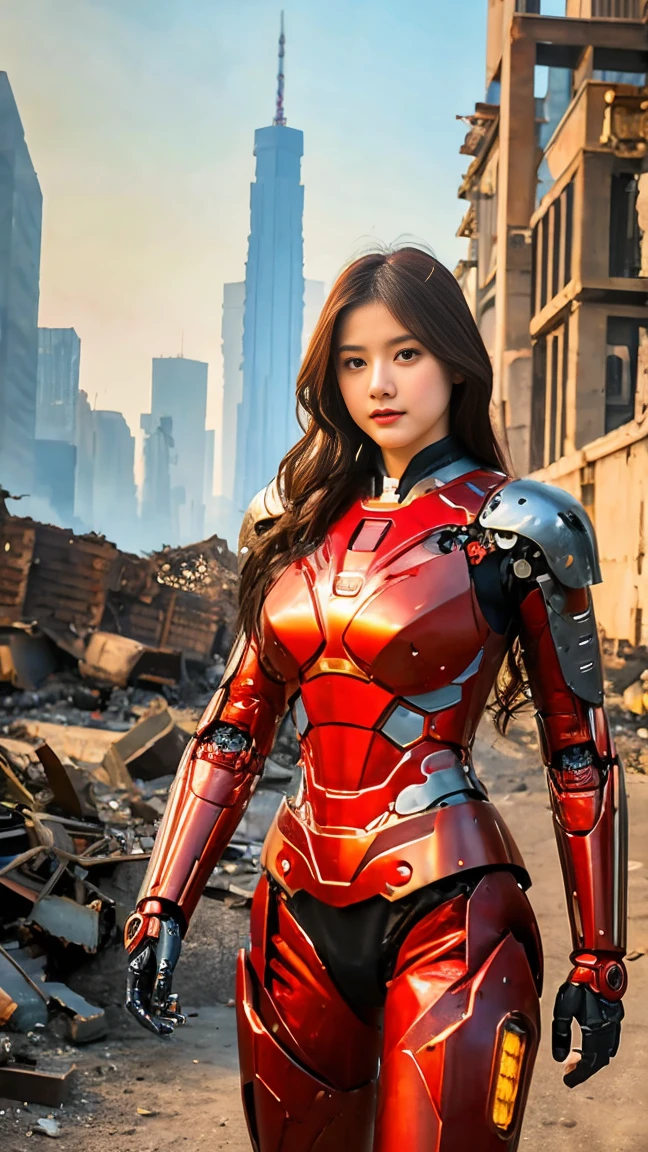 (best quality,ultra-detailed,realistic:1.37), digital illustration, ( woman wearing a ironman costume), detailed eyes and face, beautiful detailed lips, red lips, lips smile, ((smile lips)), sexy body, big breasts,long eyelashes, big breasts:1.5, ((Close-up photo)), woman wearing a ironman costume, long hair, ((Take a photo from below the thigh)),vibrant colors, dramatic lighting, comic book style, woman wearing a ironman costume, position:standing, seductive pose, skyscraper background, view dark sky, tall buildings