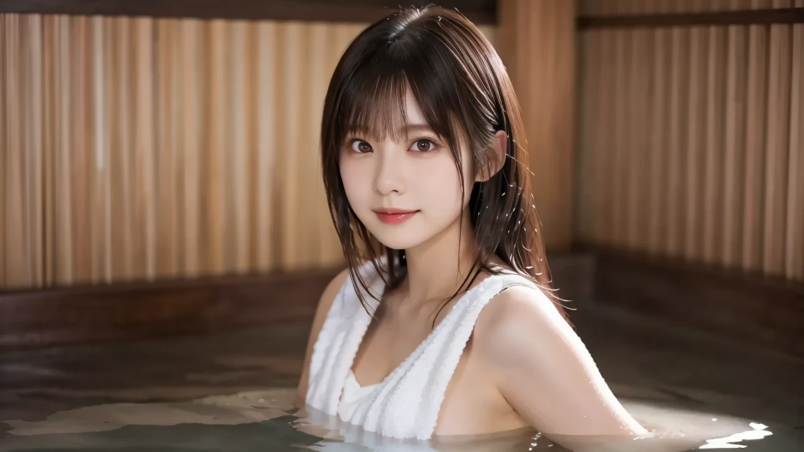 Highest quality、Best image quality、8k、最High resolution、High resolution、Highest quality、masterpiece、Detailed and realistic human body、One beautiful woman、Detailed and realistic skin、Realistic face in every detail、Realistic reproduction of every detail、Beautiful eyes that are realistic in detail、Detailed and realistic lips、Detailed and realistic teeth、Detailed and realistic ears、Detailed and realistic hair、Realistic reproduction of every detail、Realistic fingers in every detail、(Beautiful Hands、thumb１reference４)、Realistic feet down to the last detail、((A beautiful Japanese woman))、(Japanese Model), (Japanese women)、((18 year old beautiful girl))、(Black Hair)、(Random Hairstyles)、((whole body))、((Beautiful upturned breasts))、(Slim Style、Slim fit)、(whole body光沢肌、Fair skin)、、(Soft natural light)、((Deep in the forest(Natural hot springs gush out))、((Hot springs surrounded by rocks))、((deep bathtub(deep hot spring))、((Onsen Girls))、((Enter the hot spring))、((A woman warming herself in a hot spring))、((Soak in a hot spring))、((腰までSoak in a hot spring))、((in hot spring water、Sit with your butt down))、((Sit on your knees in the hot spring))、((Sit on your knees in the hot spring))、((Lying in a hot spring))、((Kneeling in the hot spring))、((Immerse yourself in hot spring water up to your shoulders))、((A lot of steam rises from the hot spring..))、((Extremely clear hot spring water))、((The main body seen from the water surface))Wearing only a thin, small white towel