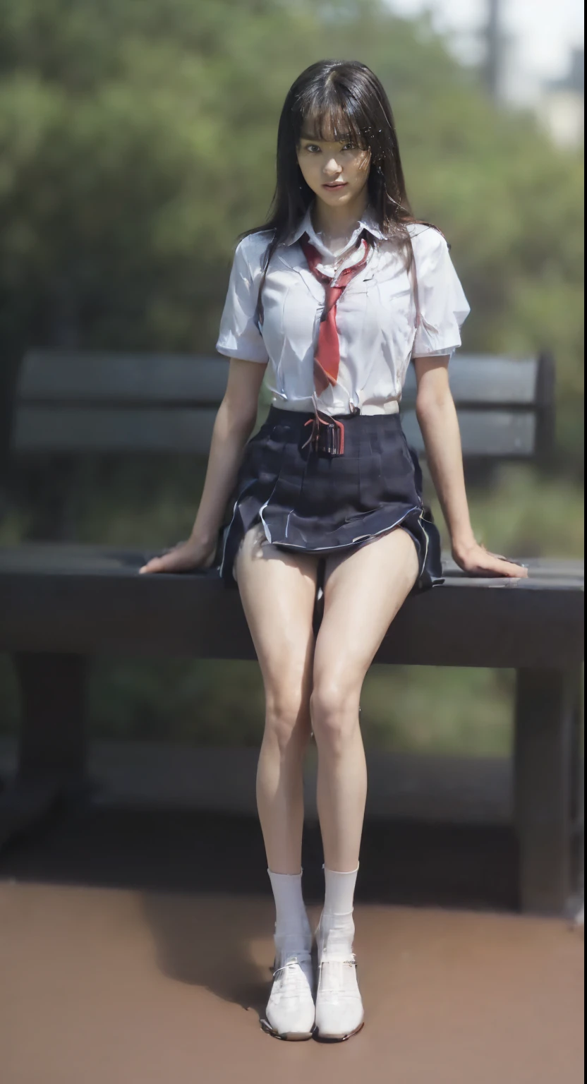4K Ultra HD, JK school uniform,Superskirt,Masterpiece, Cute little girl s, ,Good student,Nice face, Detailed eyes, Twist braids,Hair spreads, high light, Lighting effects, glimmering, Realistic background, Blossom, rays of sunshine, schools,On the way from school,Full body capture, You can see barefoot, pretty legs, panties are visible,Black brown hair,bamboo forrest,Look at the armpits from the short sleeves,Armpit hairy,Turbulent posture,Spread your legs,dewpoint,Raise your left leg high,Pubic hair exposed,Flesh-colored panties,very heavy rain,No umbrella,Get wet with water,Slip and fall