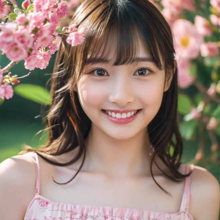 masutepiece, Best Quality, Illustration, Ultra-detailed, finely detail, hight resolution, 8K Wallpaper, Perfect dynamic composition, Beautiful detailed eyes, Women's Fashion Summer,Bob Hair,mid-chest, Natural Color Lip, Bold sexy poses,Smile,Harajuku、20 years girl、Cute、Sexy shot looking at camera