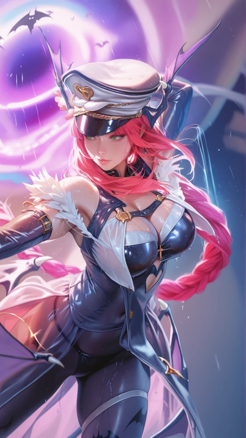top-quality、tmasterpiece、Very high resolution、super high image quality、High-quality pixels)、perfect eyes, perfect face, perfect body figure，solo，8K，(Detailed description of hair), (Detailed description of face),(Detailed description of body), fair and clear skin, matchless beauty, long legged, pink hair details expressed, The details have been upgraded, braid, bangs, blue eyes, (Black fully-covered bodysuit:1.2), hair ornament, asta(honkai star rail), large breasts, leadership, ssmile, inside spaceship