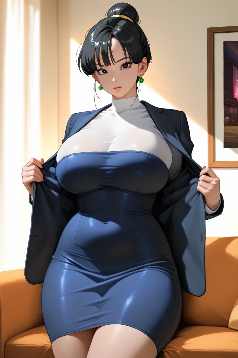 a cartoon picture of a woman with a big breast and a blue shirt, nami one piece, nami from one piece, nami, beautiful portrait of nami, oppai, seductive anime girl, from one piece, revealing clothes, touching her clothes, oppai proportions, cutesexyrobutts, beautiful alluring anime woman, thicc, hinata hyuga