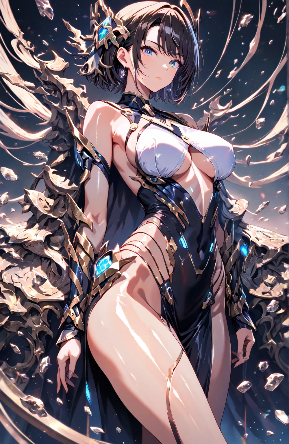 woman,14 years old,,Ocean,night,(((white tight miniskirt bodysuit))),(wet with sweat),open mouth smile((See-through)),((Beautiful long ponytail)),((baby girl body shape))(((octopuses)))(((octopusesに犯される)))