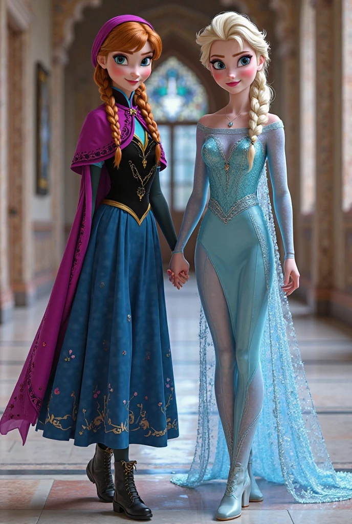 ((Full body photo, standing, on the floor)) Disney「Frozen」Anna and Elsa