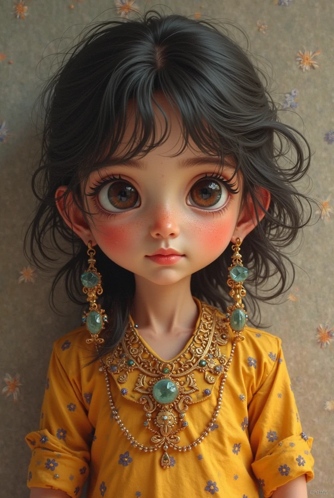 cute loli,(((little loli,tiny little body,little,chibi))),(((6 years old))),((((1 toddler:1.4))),(baby face),(round face),(little chest),(big forhead:1.2),(anime loli with extremely cute and beautiful black hair)),
((((indian girl)))),(((flat chest))),((((black hair:1.35,messy hair,colored inner hair,absurdly long unkempt hair,dark hair,black hair,very long hair,voluminous hair,Thick hair,Dense hair,long hair)))),(((turquoise_eyes:1.3))),intricate eyes,beautiful detailed eyes,symmetrical eyes,big eyes:1.5,(((lustrous skin:1.5,bright skin: 1.5,skin tanned,shiny skin,very shiny skin,shiny body,plastic glitter skin,exaggerated shiny skin,illuminated skin))),(detailed body,(detailed face)),
(cute,kawaii,(nsfw)),🦄,🌈,
navel,(((modern princess,yellow diadem,yellow fur sweater, yellow fur sweater outfit, wearing a yellow fur sweater:1.3,yellow winter sweater))), ((skirt)),(arabian clothes,with little gold clothing,((((furry edge clothing)))),(arabian jewelry,intricate necklace),(((slave collar,Long chain leash connected to her collar,shackles))),(((torn clothes:1.1,intricate outfit,intricate clothes,embroidered outfit,ornate outfit))),
(dynamic pose:1.0),embarrassed,(centered,scale to fit dimensions,Rule of thirds),
inside,indoor,((subsurface,labyrinth,dungeon,dark dungeons,stone walls, deep empty caves,ancient glowing crystals,elaborate underground structure,columnar crystal formations,subterranean fantasy,illuminated pathways leading deeper,hidden door veiled in shadows)),scenery:1.25,((intricate scenery)),
(Glossy glowing ornaments),highres,sharp focus,(ultra detailed,extremely detailed),(photorealistic artwork:1.37),(extremely detailed CG unity 8k wallpaper),(((vibrant colors,vibrant theme))),(intricate),(masterpiece),(best quality),artistic photography,(photography taken by sldr),(intricate background),perfect rendered face,perfect face details,realistic face,photo realistic,((intricate detail)),(((realism))),