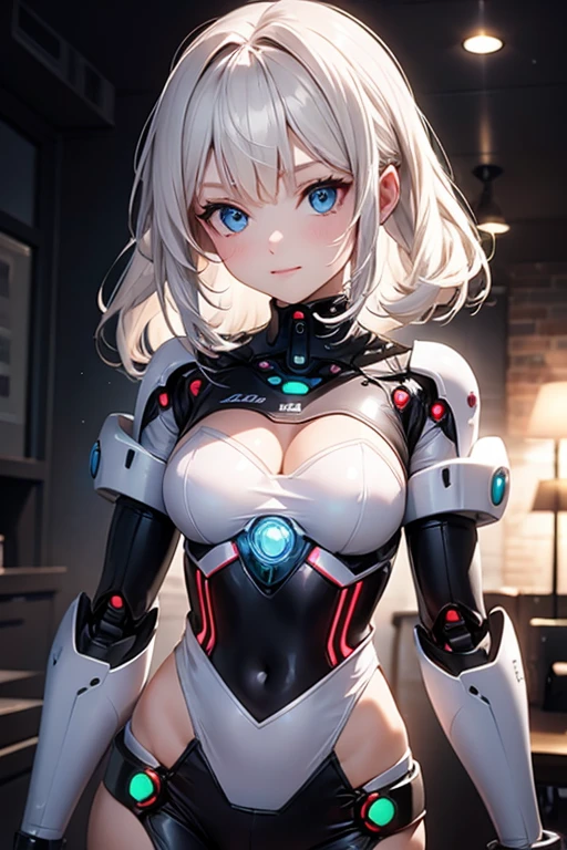 1girl,solo, short hairs,multicolored hair ,light blue eyes, curvy,humanoid robot, joints, robot, robot joints, shiny, shiny skin, thighs, robot, humanoid robot, robot girl,smile, (window:1.4),science fiction,short shorts ,sleeveless jacket ,sci-fi ,factory,floating monitor,retrowave, (space in background,planet,sun,galaxy,star,earth),inside spaceship