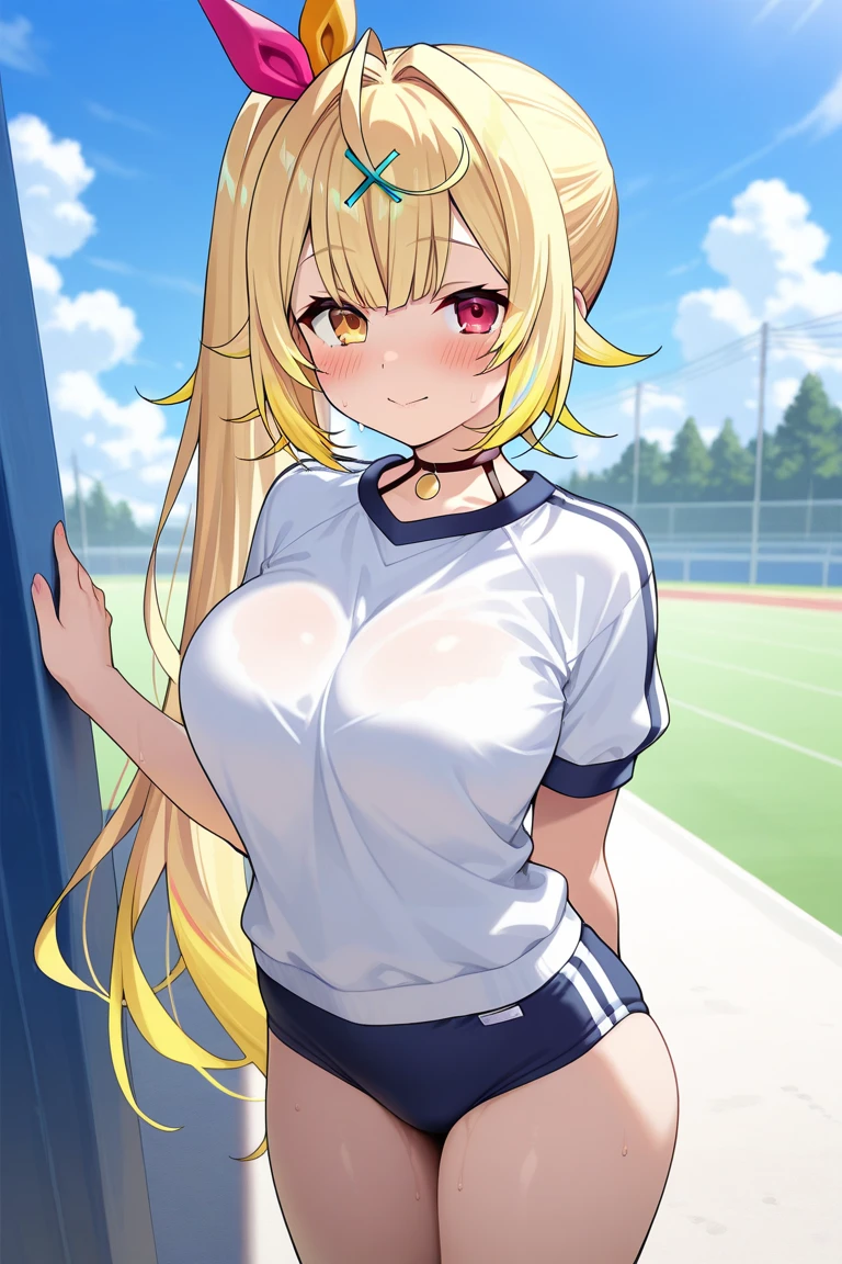 mastute piece,Best Quality,insanely detailed,8k cg,nsfw,
(shoot upper body:1.3),
(1girls:1.3),standing,looking at viewr,body in front,both arms behind back,(running-wear:1.3),(bare breasts:1.1),(bare nipples:1.1),
break,
blush,shy,(ecstasy face),(trembling:1.2),break,(light blonde hair:1.2),
break,
perfect breasts,perfect teats,(open mouth:0.9),(large breasts:1.2),
(outdoor-sports-field),
