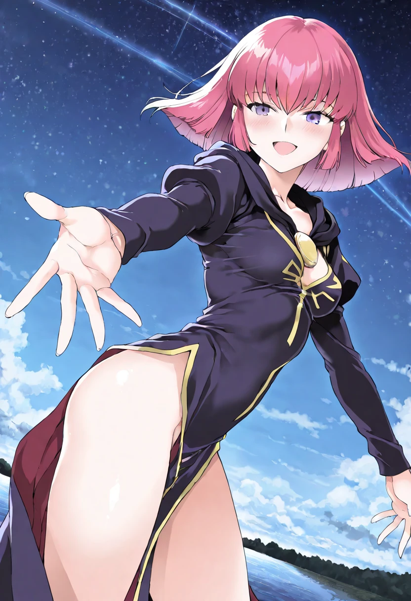 mash kyrielight, short hair, purple eyes, pink hair, hair over one eye,
gloves, bare shoulders, elbow gloves, armor, black armor,
glasses, hood, shirt, collared shirt, white collar, black shirt, necktie, red necktie, sleeveless, off shoulder,、ahegao、smile、Ultra-detailed illustrations、Ultra-precise expression、masterpiece、Highest quality、ultra High resolution、High resolution、Hiromitsu Takeda Style、White background、Simple Background、whole body、One girl、solo、White Breath、Sweat、Glowing Skin、shiny skin、Front angle、View your viewers、stand、Completely naked、pubic hair、barefoot、Big Breasts、