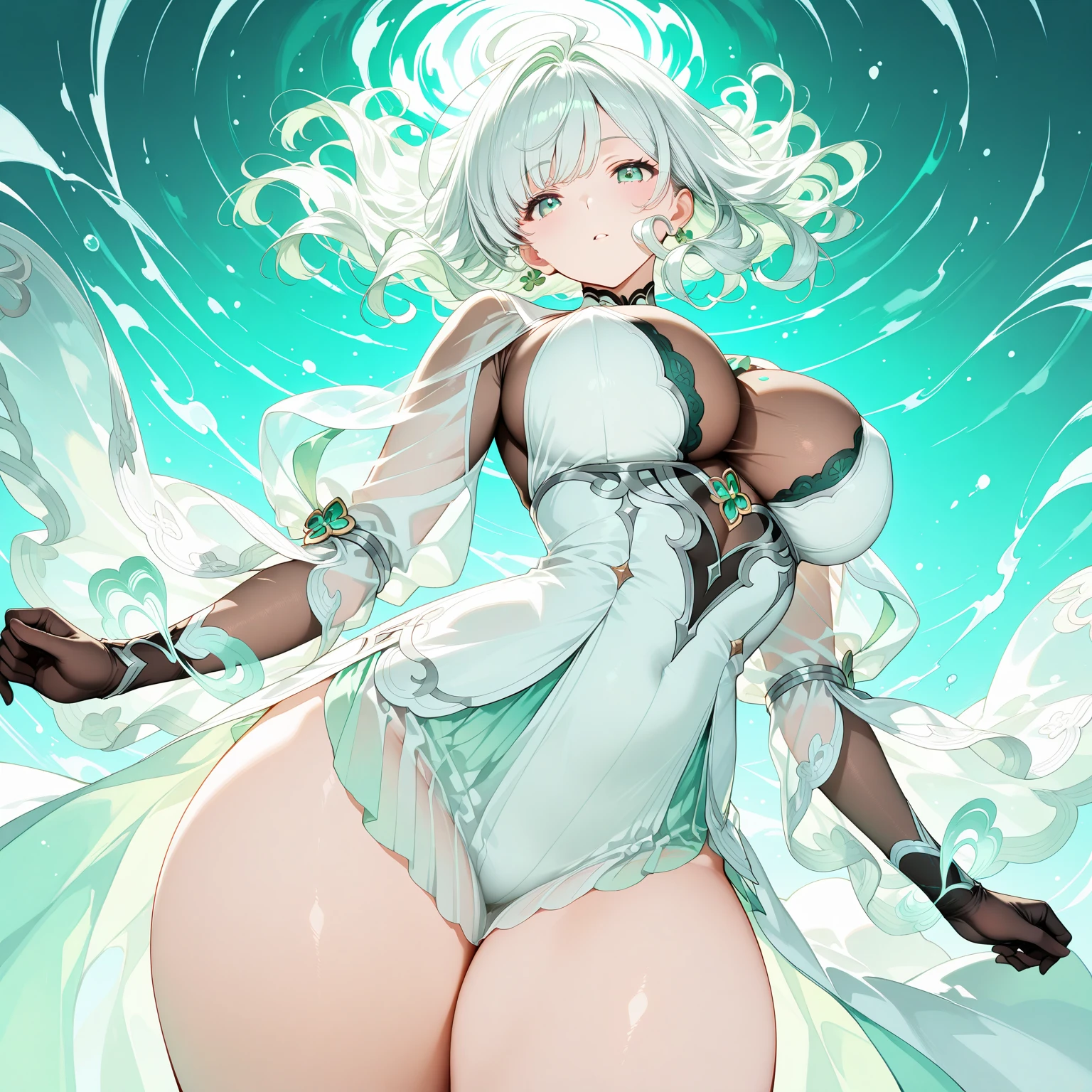 1 girl, long hair tied back, white hair, blue eyes, big boobs, , naked, legs astride