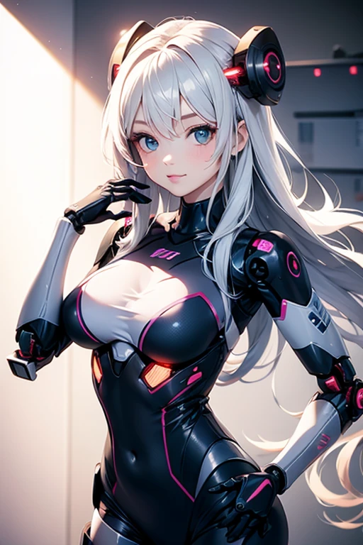 (masterpiece),(highest quality), girl,((ultra-detaileded)), (highly detaileded CG illustration),(Expressionless),, NSFW,, (masterpiece:1.16), (highest quality:1.32),(methodical_detailed),(High resolution:1.1),(best illumination:1.1), (best shadow:1.1), (very delicate and beautiful),(Proper shading:1.1),(figure: 1.1),(finished:1.1),Duplication,(Appropriate posture),(Proper configuration),(Ultra-precise_construction:1.2),trimming,(bold Highlighted Outline),(detaileded face), (beautiful eyes),(thick_Dense_skin:1.16),(Ultra-precise skin:1.16),bold_eyelash,(soft cheeks:1),white background, 1 girl, Android girl, Complex mechanism, gray hair, long hair, pink eyes, glowing eyes, Expressionless, Off-shoulder suit that fits your body,sheer off shoulder suit、 see-through off-shoulder suit、(Abnormal joints, Dotted joints:1.2),thighs, Decadent behavior,Luminous joint、sexy