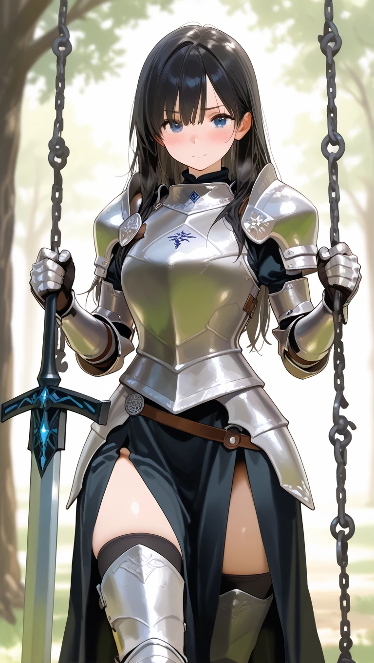 female knight　Black Hair　armor　Torn white skirt　White underwear　battlefield　Execution