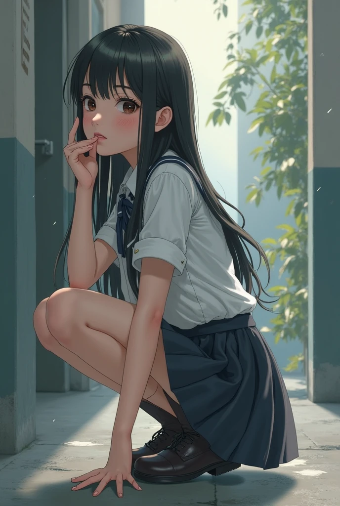 Highest quality、masterpiece、High sensitivity、High resolution、Detailed Description、Slender women、Casual clothes、Hands on the floor、Against the wall、Standing upside down、
