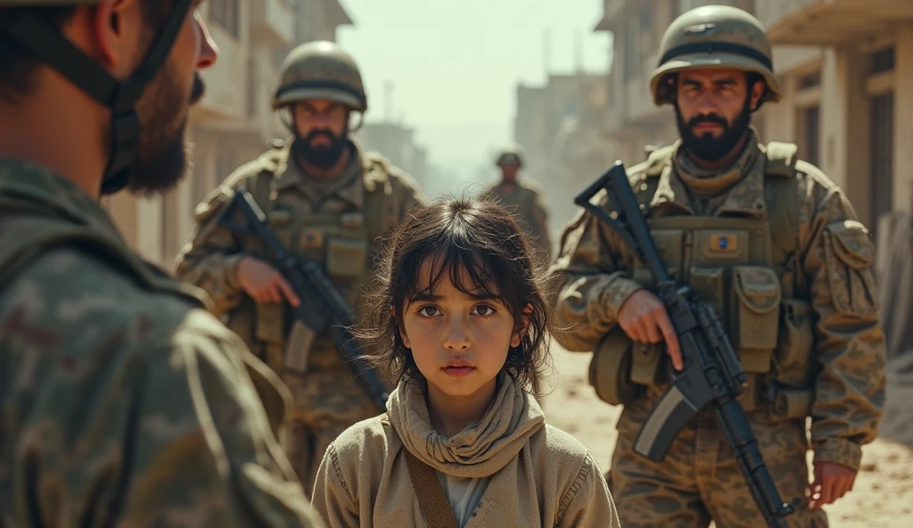 cenas de guerra, Of desolate children in the midst of a war scene, refletindo o terror da guerra com locais bombardeados, paisagem escura e desolada