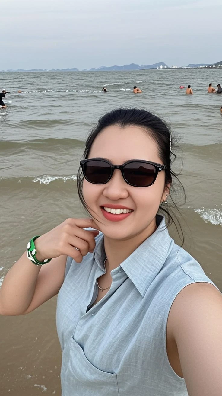 Beautiful sexy 50 year old adult with a curvy body, Long hair, Bangs, Double tail, Wide waist, Suitable for breast, Prominently curvy buttocks, Bright Eyes, Long eyelashes, Strong calves, A faint smile, Japan Adults,Pretty striped summer dress, sports shoes, Glasses, group photo, River in the background, Oyama, Reality, Sunset, masterpiece, Bokeh, Volumetric Lighting, summery vibe, High Angle Shot