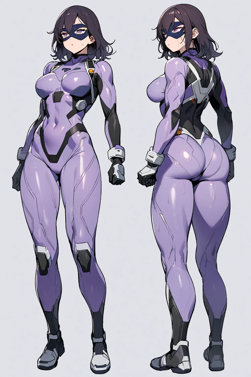 (Highres) (Detailed illustration) Ultra-detailed, blue eye color, glassy detailed eyes, detailed face, Asuka Koukawa, hime hair, straight bangs, long hair, ginger hair, teen, teenager, visible muscles, athletic body, thick arms, mechanical limbs, mechanical arms, skindentation, thigh skindentation, opaque pink bodysuit, wet shine latex bodysuit, detailed latex bodysuit, detailed fishnet, oppai, big butt, caught you looking at her butt, shocked, g-string, thong, bare back, exposed back, bodysuit reveals back, bodysuit wedgie, open back bodysuit, exposed shoulder blades, light pink over dark pink, noticed you looking at her butt, surprised, juicy butt, soft butt, thicc, looking up at ass pov, looking up at butt pov, girl looking down at viewer, full body, pov looking at butt, long legs, lower back dimples, legs spread, extreme upward angle, hyper-detailed face, detailed butt, noticed viewer looking at butt,