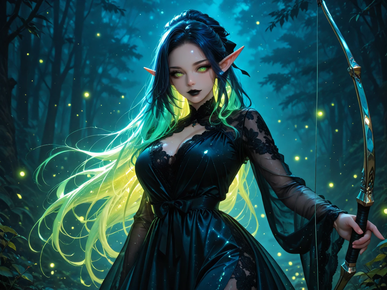 magic moon, magic colore, magic stmosphere, sexy gothic elf woman,Aurora Borealis