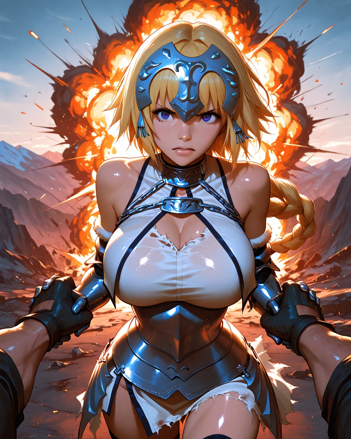 Giantess with firm , long sexy legs, yellow hair and in bikini is lying on the ground, while the city at her feet burns in flames for the destruction she has caused, while people run away from her, so as not to die crushed by her heels. Giantess, goddess, macrophilia, curvaceous body, hentai, fetish, sexy legs, bikini, high heels, high quality