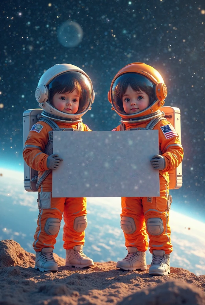 two astronaut children playing putting together planets with puzzles.