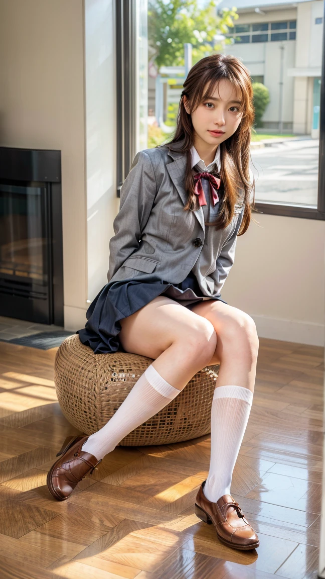 ulzzang-6500-v1.1, (raw photo:1.2), (photorealistic:1.4), beautiful detailed girl, very detailed eyes and face, beautiful detailed eyes, ridiculous, incredibly ridiculous, huge file size, super detailed, high resolution, very detailed, best quality, masterpiece, kemomimi, ((Japanese girls' high school uniform)), illustration, very detailed, CG, unified, 8k wallpaper, amazing, Fine details, masterpiece, best quality, very detailed CG uniform 8k wallpaper, light on face, cinematic lighting, 1girl, , ((no panties)), ((dynamic pose))), (camel toe), (half), (pantyhose), (knee-bending leg sitting))