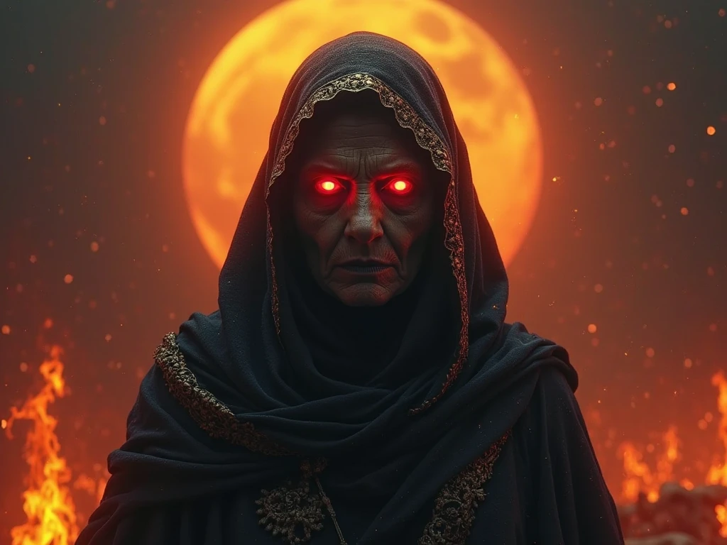 extremely detailed CG unity 8k wallpaper, best quality, ultra-detailed, an extremely intense and atmospheric portrait of a mummy with intricate embalming details, glowing red eyes, tattered wrappings, sand and dust particles, dark and ominous lighting, and a hauntingly beautiful backdrop.