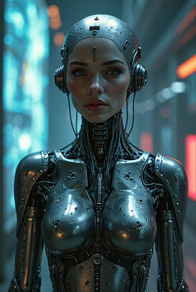 ultra detailed complex 3d rendering of a gorgeous porcelain profile android face, cyborg, robotic parts, 150 mm, beautiful soft studio light, rim light, vibrant details, luxurious cyberpunk, lace, hyper-realistic, anatomical, facial muscles, electrical cables, microchip, elegant, beautiful background, octane rendering, HR Giger style, 8k, best quality, masterpiece, illustration, extremely delicate and beautiful, extremely detailed, CG, unit, wallpaper, (realistic, photorealistic: 1.37)