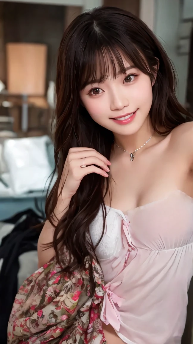 8k,highest quality,masterpiece, Sharp focus, (beautiful, Gorgeous and cute women:1.3), Bedroom background,Low - Angle,(((The whole body is visible,A little far away,Sexy pose,Peering In))),clothing((Colorful purple micro bikini)),Delicate and beautiful thin eyebrows,beautiful woman, Delicate and beautiful hair, Droopy eyes, Very detailed, Super beautiful women, Glowing White Particles, (Side light:1.2), Light of the sun, medium round breasts, smile, ((Smile with your eyes, Open both eyes)), Earrings, Sexy Looks,Dynamic Hair, Straight Long Hair, Brown hair detail,