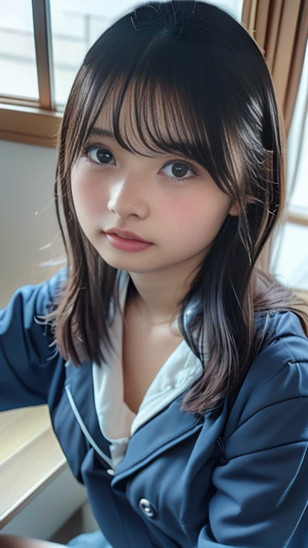 ((Upper Body:1.3)).Blown by the long wind [Blue-black:.3] hair,Looking at the audience, (Tabletop:1.3), (8K, Realistic, RAW Photos, Highest quality: 1.4), Japanese, (1 Girl), Beautiful Face, (Realistic face),{Wavy medium hair|Front hair long bob|short hair with long bangs}{Black hair|Brown hair|Blonde hair}, Beautiful hairstyle, Realistic eyes, Beautiful and beautiful eyes, (Realistic skin), Beautiful Skin, charm, Ultra-high resolution, Surreal, Very detailed, Golden Ratio,Female student peeing in the toilet、shame(Blushing:1.3),Upper Bodyは裸、Nipples sticking out