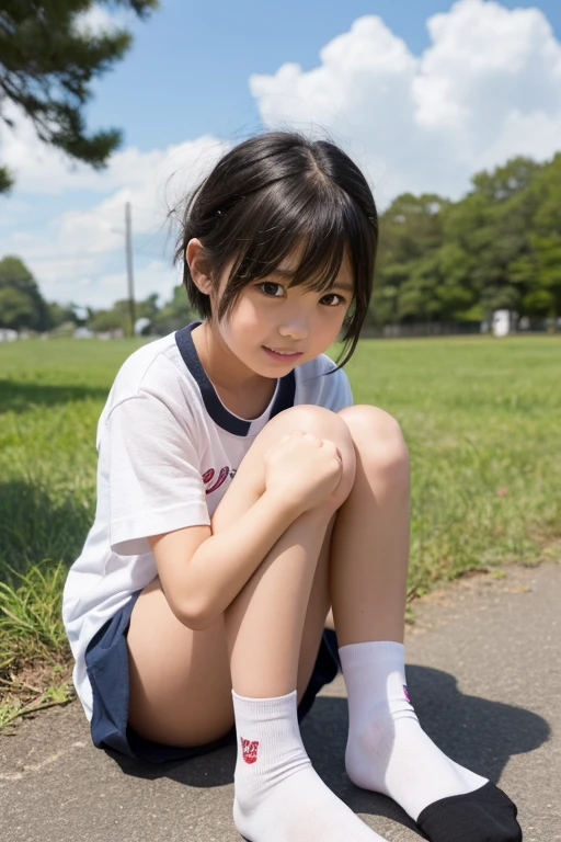 underware、suntan、Shorter, short haired、big eye、small head、Cute One Girl、squat and open your legs、Omorashi