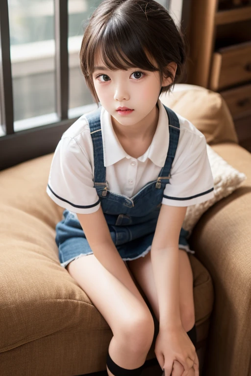 ((Are standing)) , (Hands on knees) , Leaning forward , masterpiece , Highest quality , Very detailed , (15-year-old female)、Blonde、Short Hair、Earrings