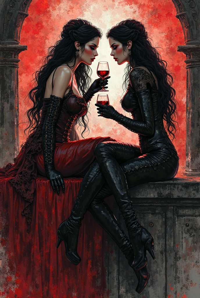 arafed, dark fantasy art, gothic art, (masterpiece: 1.5), full body best details, highly detailed, best quality, highres, a picture of a vampire waiting in a bar drinking wine, a female vampire (Masterpiece, best quality: 1.6), ultra feminine (best details, Masterpiece, best quality: 1.4) with a long curvy hair, red hair model715 , red eyes model715(fantasy art, Masterpiece, best quality: 1.4), ((beautiful delicate face)), pale skin, Ultra Detailed Face (best details, fantasy art, Masterpiece, best quality: 1.3), [vampiric fangs] (best details, fantasy art, Masterpiece, best quality: 1.5), [anatomically correct], wearing dress, white dress (best details, fantasy art, Masterpiece, best quality: 1.5), wearin high heels, sitting in bar, waiting for prey, drinking red wine, bar light, silhouette, dim light, dark fantasy background (best details, fantasy art, Masterpiece, best quality: 1.5)