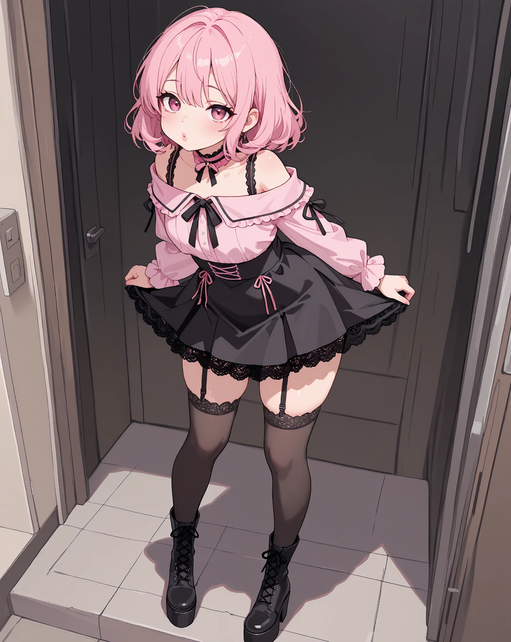 NSFW,Very beautiful and shining eyes、shining eyes、1 girl、small breasts、big mouth、small breasts、Cat ear、Transparent pink short hair、first round、skirt、7 year old girl、childish clothes