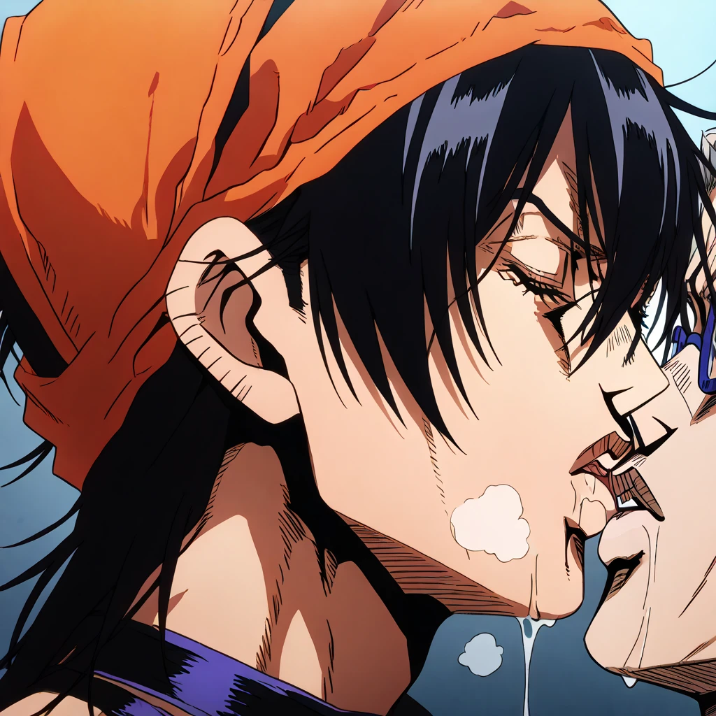 2 characters,Ichigo Kurosaki(male), Rukia Kuchiki(female), sunny scenery, passionate kiss, lovers kiss, happy expressions